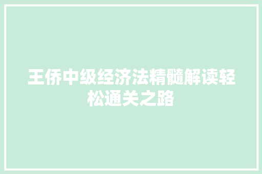 王侨中级经济法精髓解读轻松通关之路