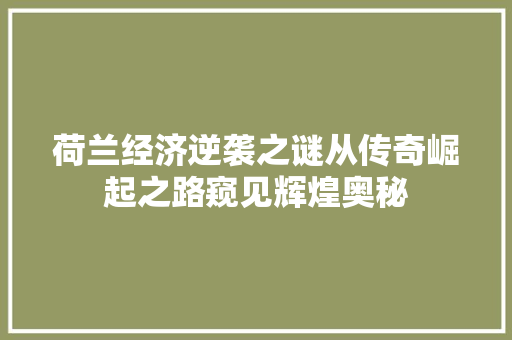 荷兰经济逆袭之谜从传奇崛起之路窥见辉煌奥秘 荷兰经济逆袭之谜从传奇崛起之路窥见辉煌奥秘