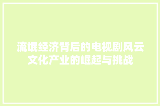 流氓经济背后的电视剧风云文化产业的崛起与挑战 流氓经济背后的电视剧风云文化产业的崛起与挑战