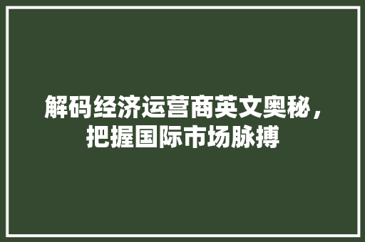 解码经济运营商英文奥秘,把握国际市场脉搏 解码经济运营商英文奥秘,把握国际市场脉搏