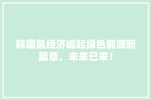 韩国氢经济崛起绿色能源新篇章,未来已来! 韩国氢经济崛起绿色能源新篇章,未来已来!