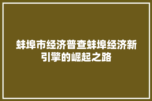 蚌埠市经济普查蚌埠经济新引擎的崛起之路 蚌埠市经济普查蚌埠经济新引擎的崛起之路