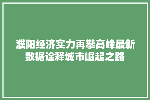 濮阳经济实力再攀高峰最新数据诠释城市崛起之路 濮阳经济实力再攀高峰最新数据诠释城市崛起之路