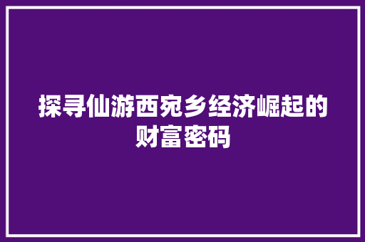 探寻仙游西宛乡经济崛起的财富密码 探寻仙游西宛乡经济崛起的财富密码
