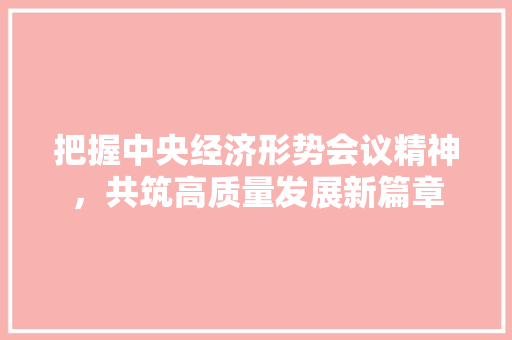 把握中央经济形势会议精神,共筑高质量发展新篇章 把握中央经济形势会议精神,共筑高质量发展新篇章