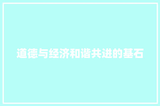 道德与经济和谐共进的基石 道德与经济和谐共进的基石