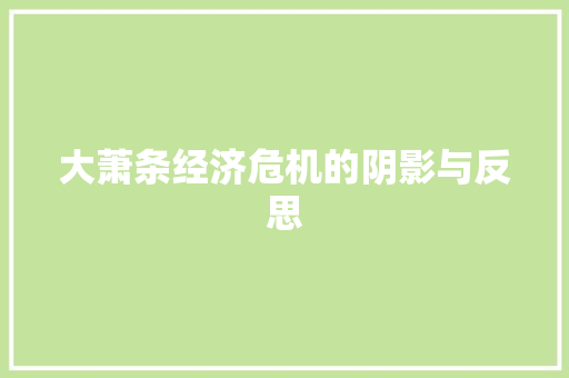 大萧条经济危机的阴影与反思 大萧条经济危机的阴影与反思