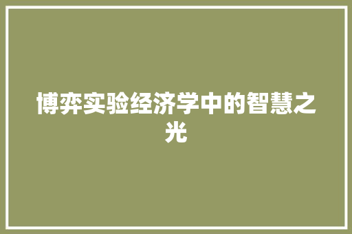 博弈实验经济学中的智慧之光 博弈实验经济学中的智慧之光