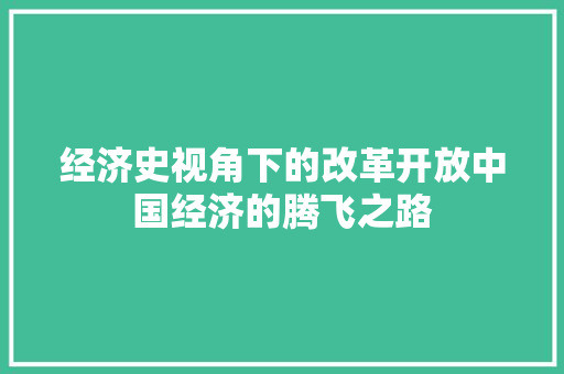 经济史视角下的改革开放中国经济的腾飞之路 经济史视角下的改革开放中国经济的腾飞之路