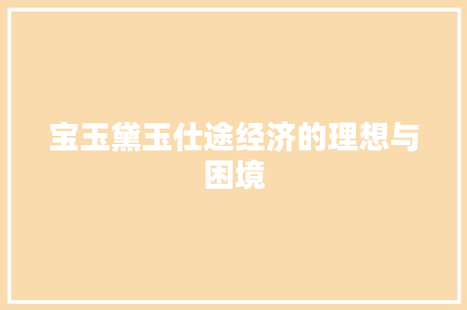 宝玉黛玉仕途经济的理想与困境 宝玉黛玉仕途经济的理想与困境