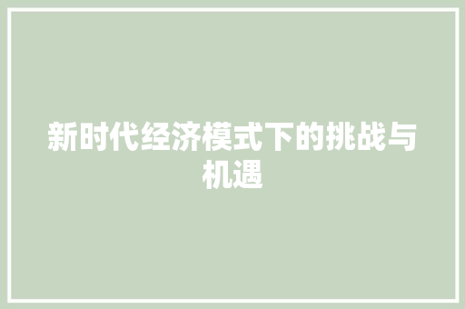 新时代经济模式下的挑战与机遇 新时代经济模式下的挑战与机遇