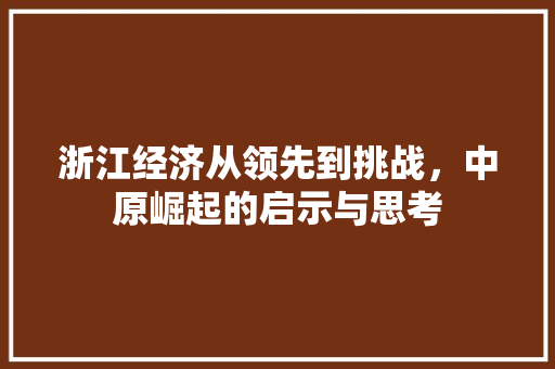 浙江经济从领先到挑战,中原崛起的启示与思考 浙江经济从领先到挑战,中原崛起的启示与思考