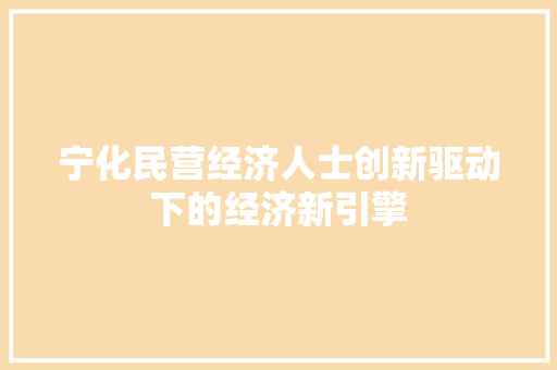 宁化民营经济人士创新驱动下的经济新引擎 宁化民营经济人士创新驱动下的经济新引擎