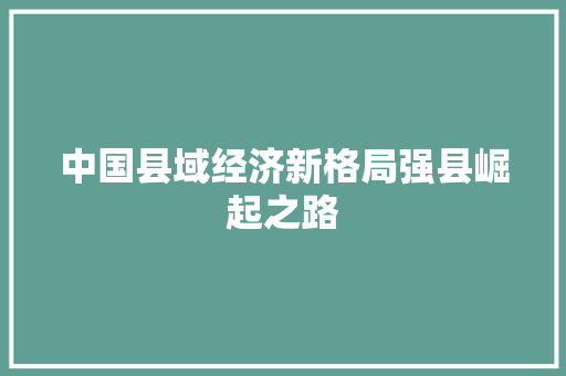 中国县域经济新格局强县崛起之路 中国县域经济新格局强县崛起之路