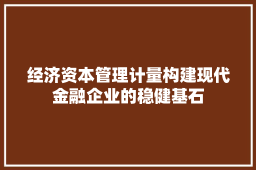 经济资本管理计量构建现代金融企业的稳健基石 经济资本管理计量构建现代金融企业的稳健基石