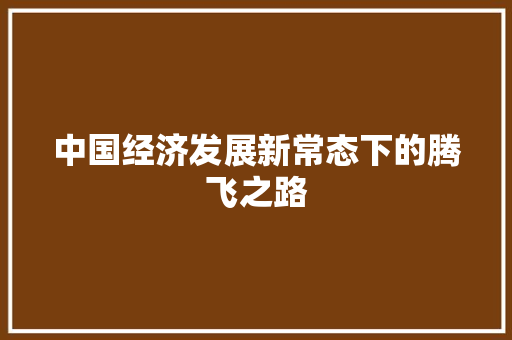 中国经济发展新常态下的腾飞之路 中国经济发展新常态下的腾飞之路