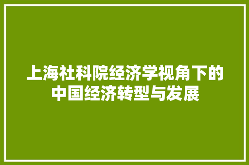 上海社科院经济学视角下的中国经济转型与发展 上海社科院经济学视角下的中国经济转型与发展