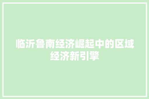 临沂鲁南经济崛起中的区域经济新引擎 临沂鲁南经济崛起中的区域经济新引擎