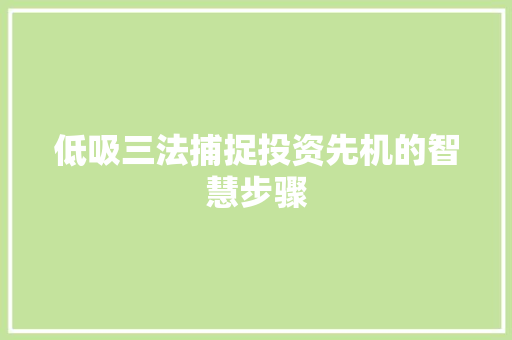 低吸三法捕捉投资先机的智慧步骤 低吸三法捕捉投资先机的智慧步骤