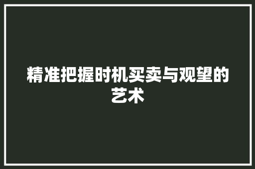 精准把握时机买卖与观望的艺术 精准把握时机买卖与观望的艺术