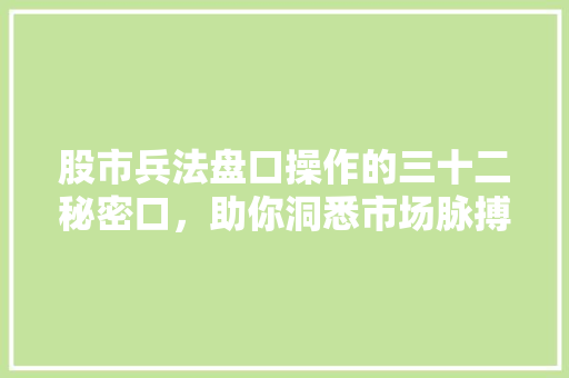 股市兵法盘口操作的三十二秘密口，助你洞悉市场脉搏，掌控投资先机