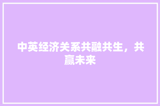 中英经济关系共融共生,共赢未来 中英经济关系共融共生,共赢未来