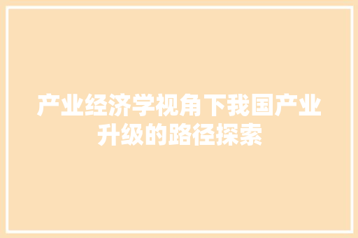 产业经济学视角下我国产业升级的路径探索 产业经济学视角下我国产业升级的路径探索
