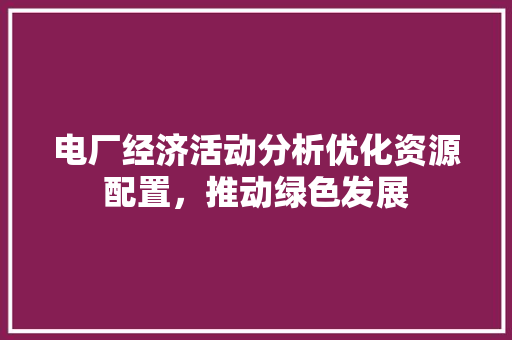 电厂经济活动分析优化资源配置,推动绿色发展 电厂经济活动分析优化资源配置,推动绿色发展