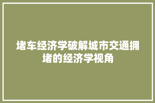 堵车经济学破解城市交通拥堵的经济学视角 堵车经济学破解城市交通拥堵的经济学视角