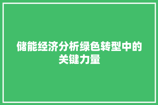 储能经济分析绿色转型中的关键力量 储能经济分析绿色转型中的关键力量