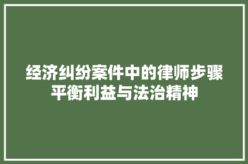 经济纠纷案件中的律师步骤平衡利益与法治精神 经济纠纷案件中的律师步骤平衡利益与法治精神