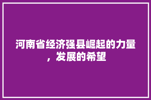 河南省经济强县崛起的力量,发展的希望 河南省经济强县崛起的力量,发展的希望