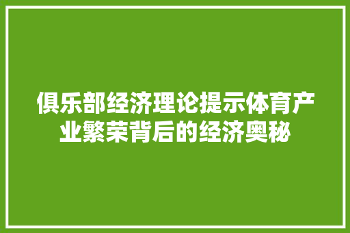 俱乐部经济理论提示体育产业繁荣背后的经济奥秘 俱乐部经济理论提示体育产业繁荣背后的经济奥秘