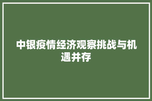 中银疫情经济观察挑战与机遇并存 中银疫情经济观察挑战与机遇并存
