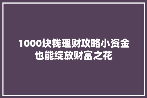 1000块钱理财攻略小资金也能绽放财富之花 1000块钱理财攻略小资金也能绽放财富之花