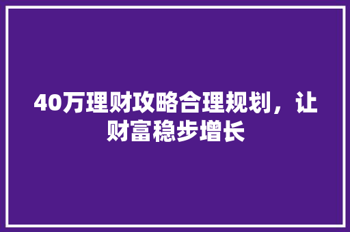 40万理财攻略合理规划,让财富稳步增长 40万理财攻略合理规划,让财富稳步增长