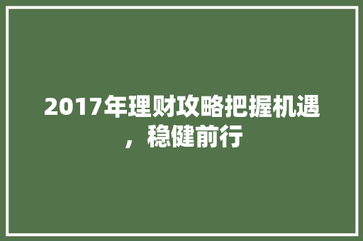 2017年理财攻略把握机遇,稳健前行 2017年理财攻略把握机遇,稳健前行