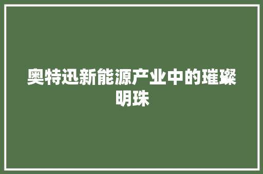 奥特迅新能源产业中的璀璨明珠 奥特迅新能源产业中的璀璨明珠