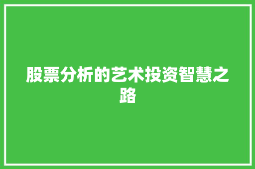股票分析的艺术投资智慧之路 股票分析的艺术投资智慧之路