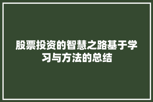 股票投资的智慧之路基于学习与方法的总结 股票投资的智慧之路基于学习与方法的总结