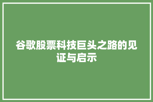 谷歌股票科技巨头之路的见证与启示 谷歌股票科技巨头之路的见证与启示