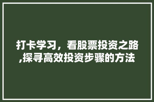 打卡学习,看股票投资之路,探寻高效投资步骤的方法 打卡学习,看股票投资之路,探寻高效投资步骤的方法