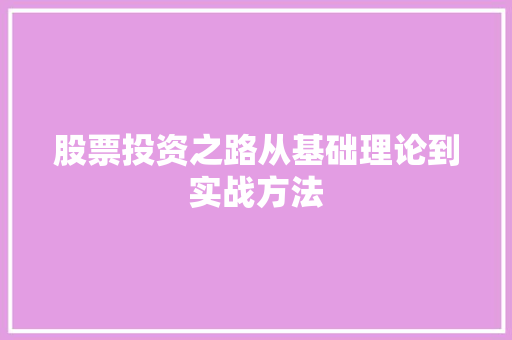 股票投资之路从基础理论到实战方法 股票投资之路从基础理论到实战方法