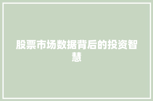 股票市场数据背后的投资智慧 股票市场数据背后的投资智慧