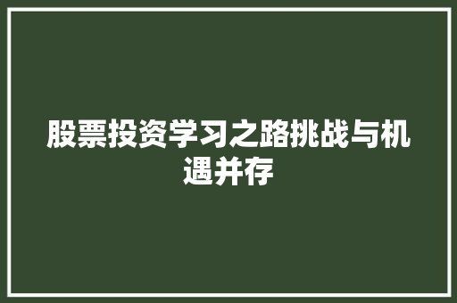 股票投资学习之路挑战与机遇并存 股票投资学习之路挑战与机遇并存