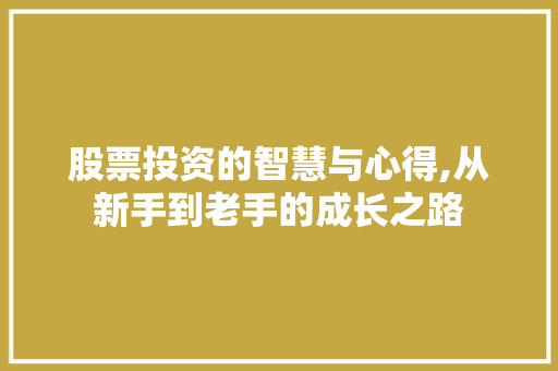 股票投资的智慧与心得,从新手到老手的成长之路 股票投资的智慧与心得,从新手到老手的成长之路