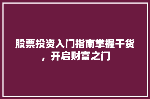股票投资入门指南掌握干货,开启财富之门 股票投资入门指南掌握干货,开启财富之门