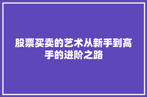 股票买卖的艺术从新手到高手的进阶之路 股票买卖的艺术从新手到高手的进阶之路