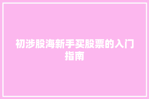 初涉股海新手买股票的入门指南 初涉股海新手买股票的入门指南