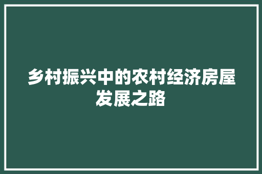 乡村振兴中的农村经济房屋发展之路